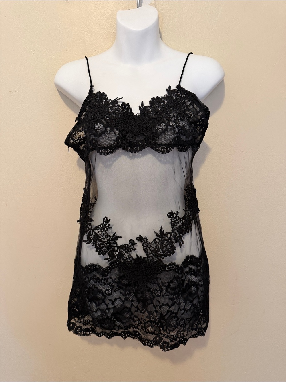 Fashion Nova Black Sheer Lace Chemise Top